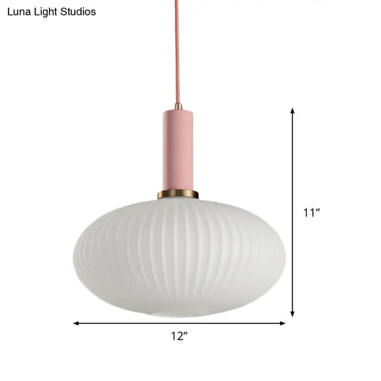 Macaron Black/Pink/Blue Pendant Dining Room Light With White Glass Shade - 5/8/12 Wide