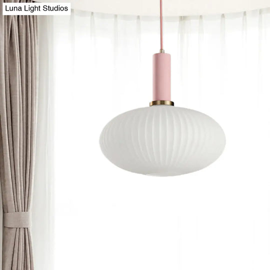 Macaron Pendant Light: Black/Pink/Blue Cylinder/Oval/Drum White Glass Shade 5’/8’/12’ Wide