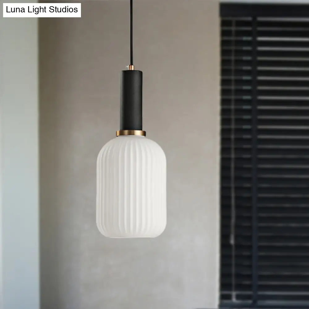 Macaron Black/Pink/Blue Pendant Dining Room Light With White Glass Shade - 5/8/12 Wide