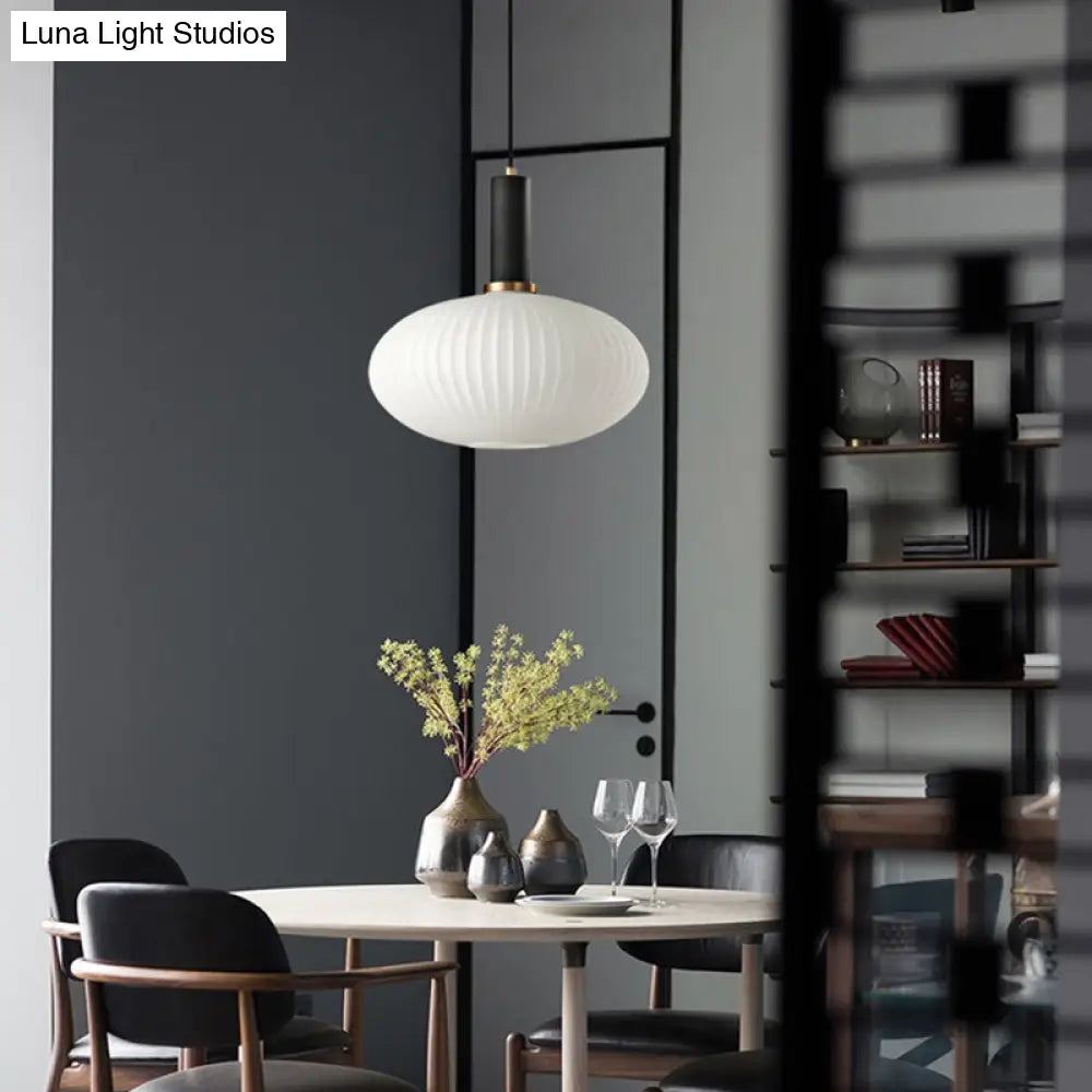 Macaron Pendant Light: Black/Pink/Blue Cylinder/Oval/Drum White Glass Shade 5’/8’/12’ Wide