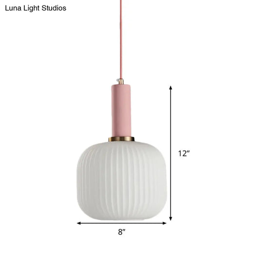 Macaron Black/Pink/Blue Pendant Dining Room Light With White Glass Shade - 5/8/12 Wide