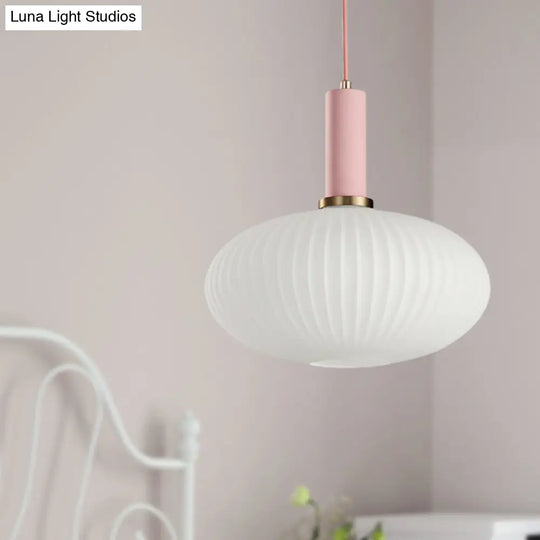 Macaron Black/Pink/Blue Pendant Dining Room Light With White Glass Shade - 5/8/12 Wide