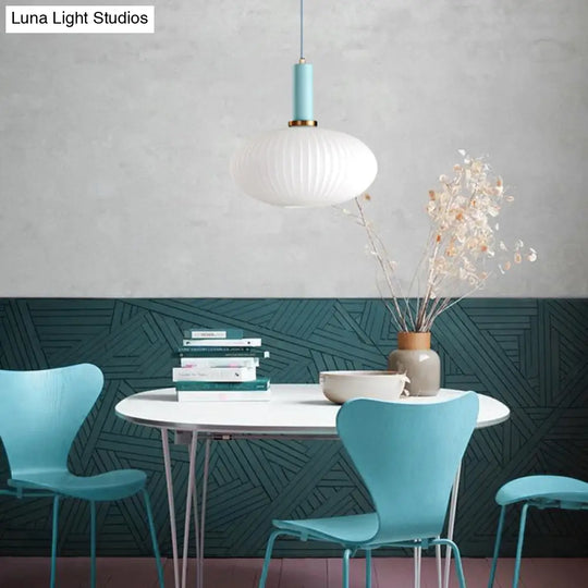 Macaron Black/Pink/Blue Pendant Dining Room Light With White Glass Shade - 5/8/12 Wide