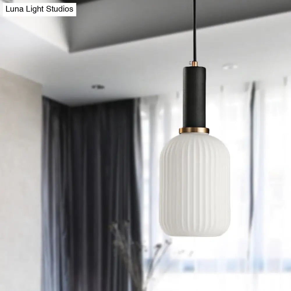 Macaron Black/Pink/Blue Pendant Dining Room Light With White Glass Shade - 5/8/12 Wide Black / 5