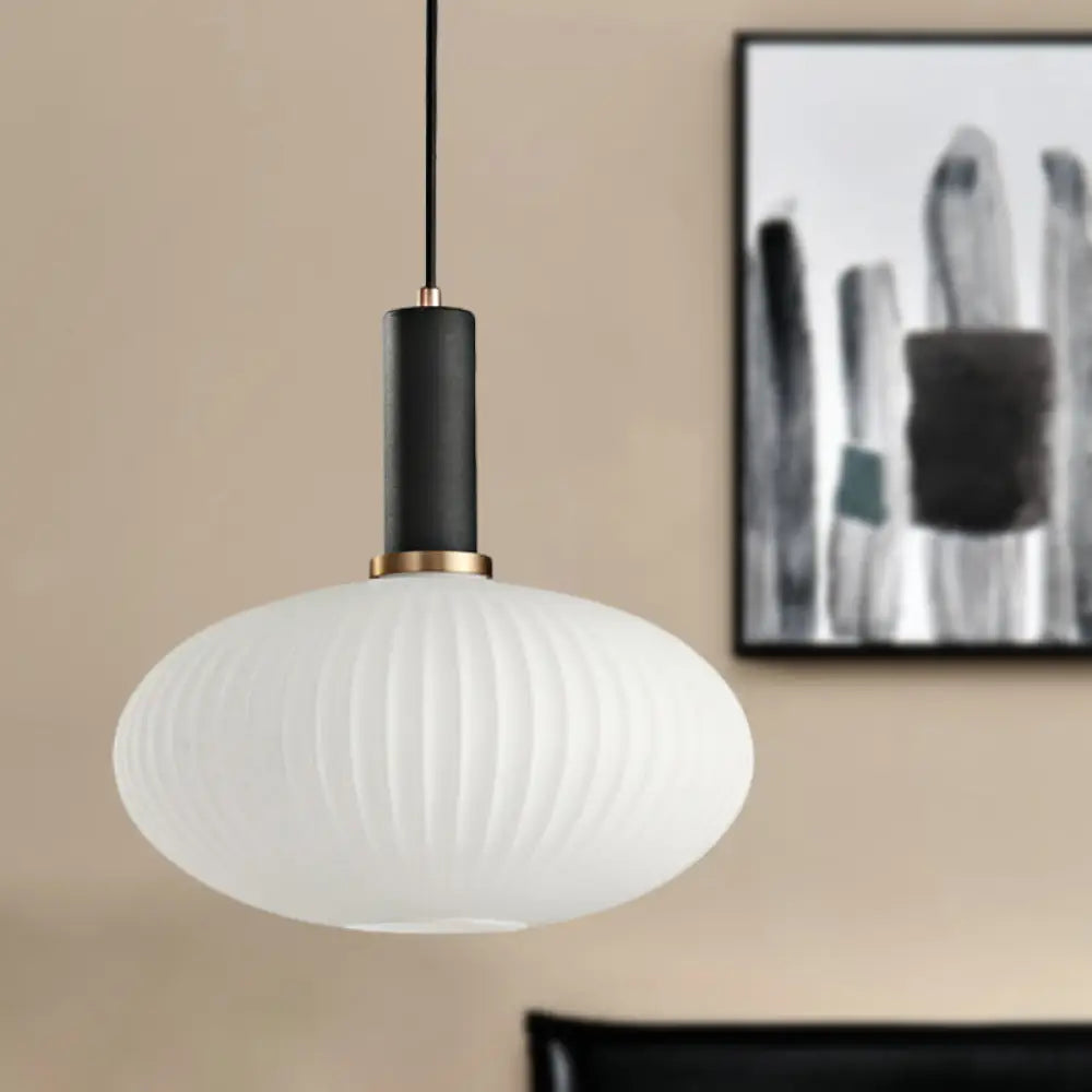 Macaron Pendant Light: Black/Pink/Blue Cylinder/Oval/Drum White Glass Shade 5’/8’/12’ Wide