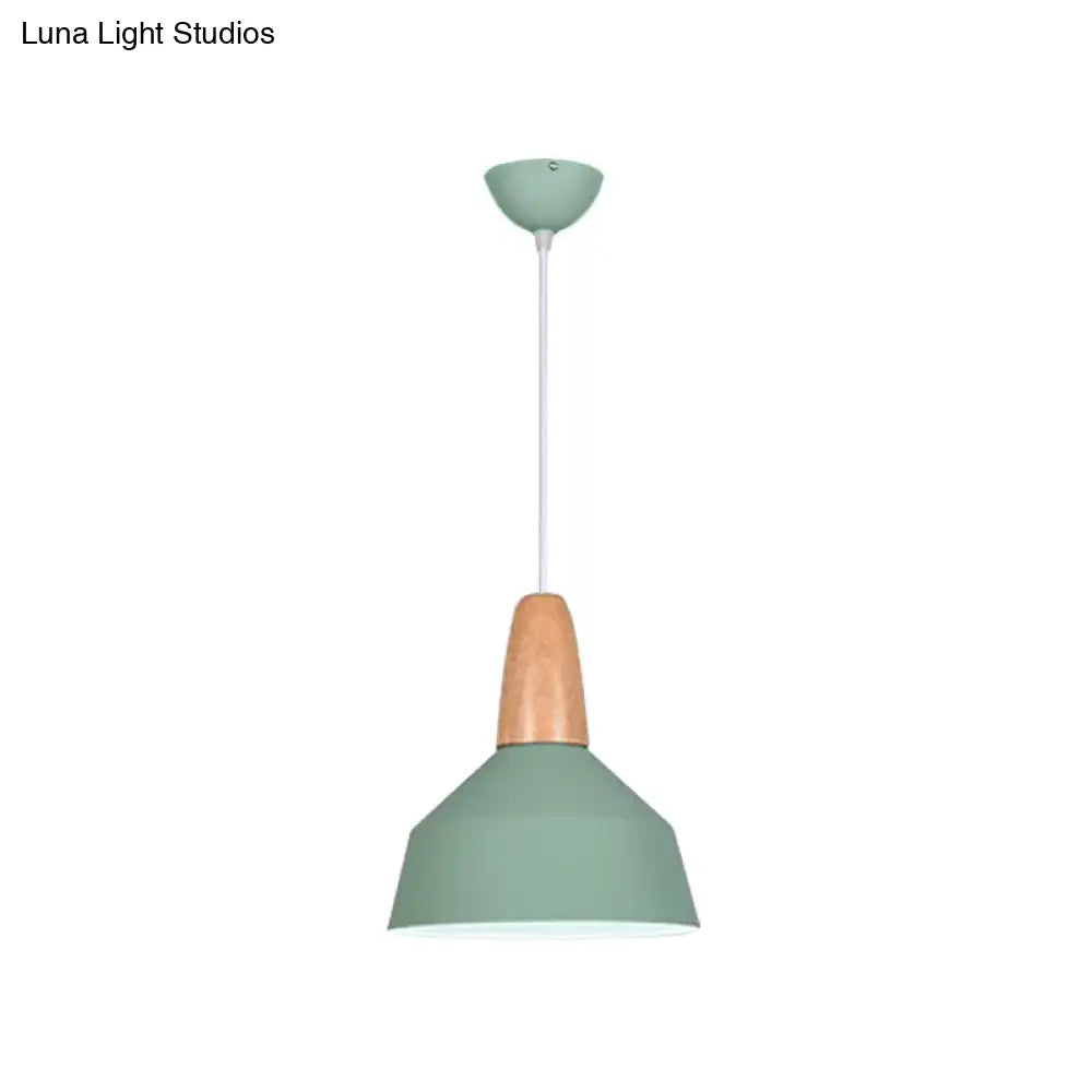 Macaron Pendant Light In Green/Grey/Pink With Wood Grip - Perfect For Barn Dining Rooms