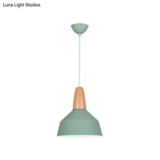 Macaron Pendant Light In Green/Grey/Pink With Wood Grip - Perfect For Barn Dining Rooms