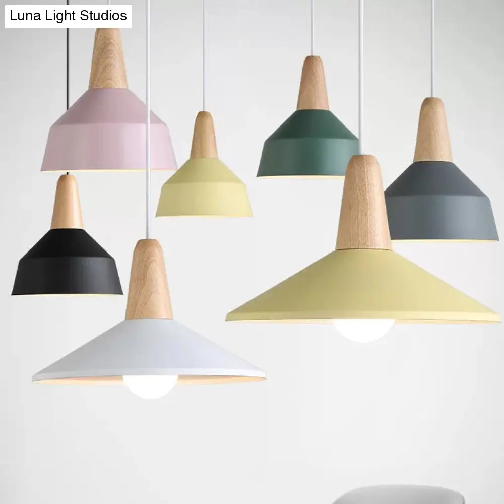 Macaron Pendant Light In Green/Grey/Pink With Wood Grip - Perfect For Barn Dining Rooms