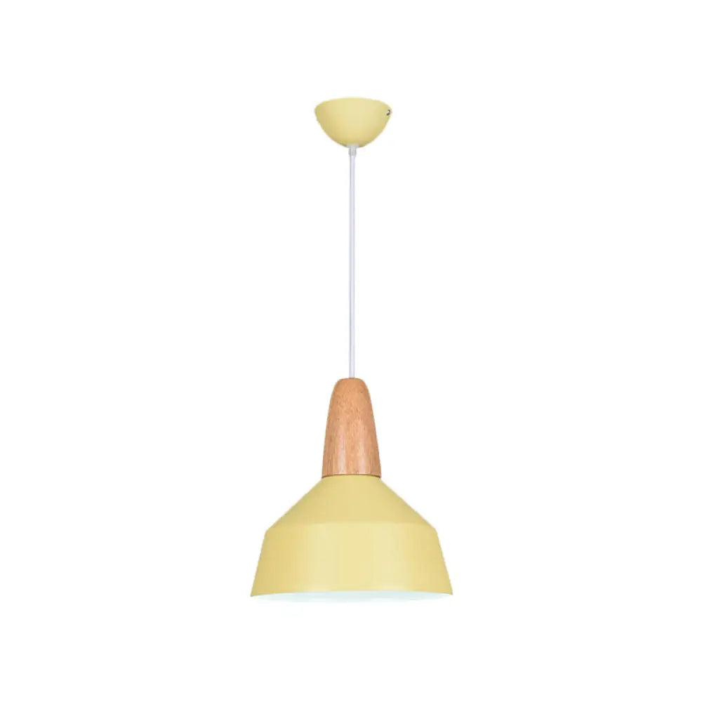 Macaron Pendant Light In Green/Grey/Pink With Wood Grip - Perfect For Barn Dining Rooms Yellow