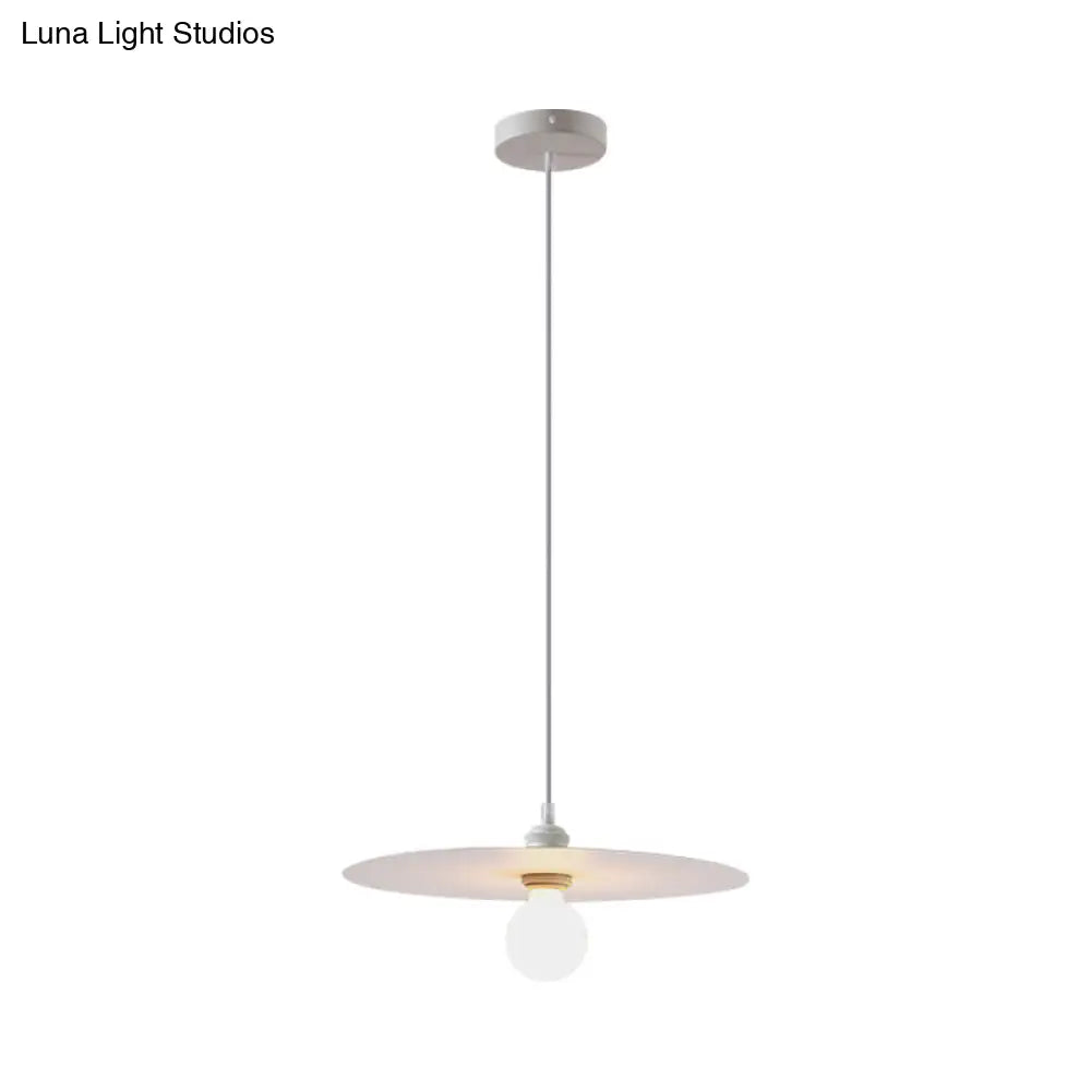 Macaron Pendant Light With Metal Disc Shade - Single Bulb Multi-Color Options White