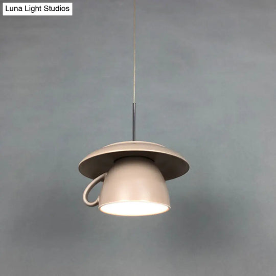 1-Light Macaron Pink/Grey/Green Restaurant Pendant Lamp With Ceramic Coffee Cup Shade Led Hanging