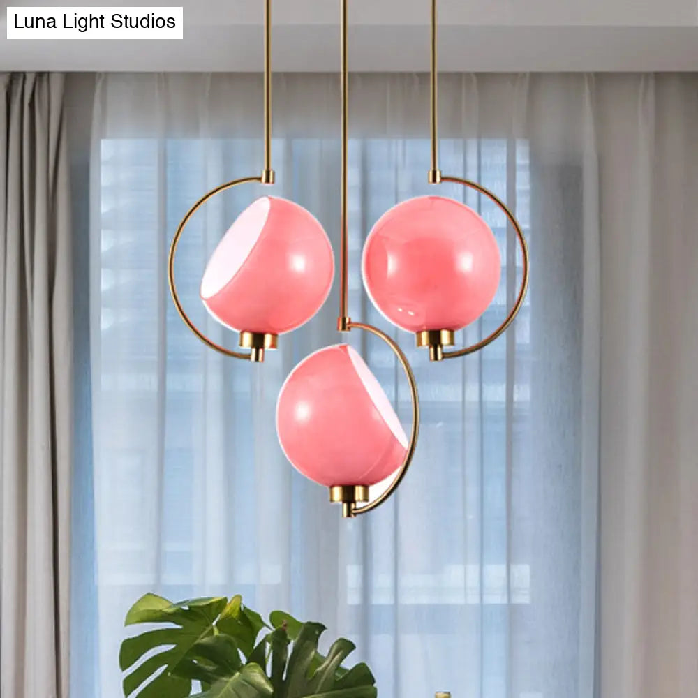 Macaron Pink Hand Blown Glass Hemispherical Hanging Light Kit - 1 Head Bedside Pendant