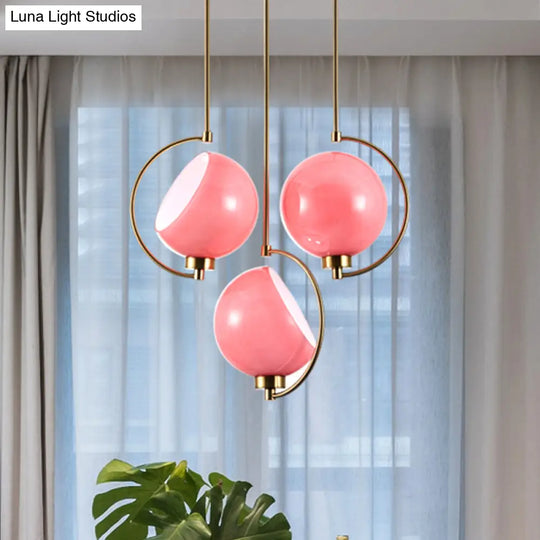 Macaron Pink Hand Blown Glass Hanging Pendant Light Kit - Curved Arm 1 Head Bedside Drop Design