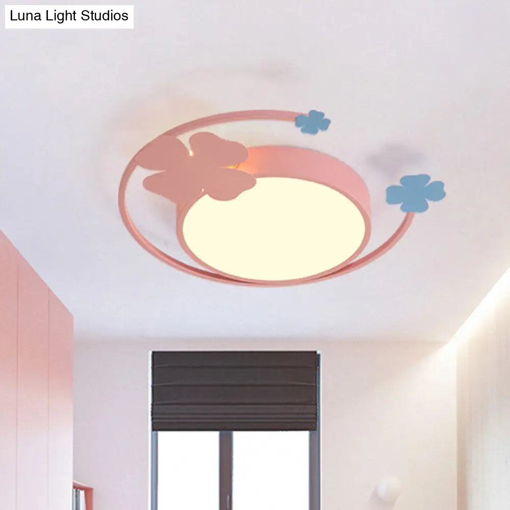 Macaron Pink Led Flush Mount Light With Clover Detail - Warm/White Lighting / Warm