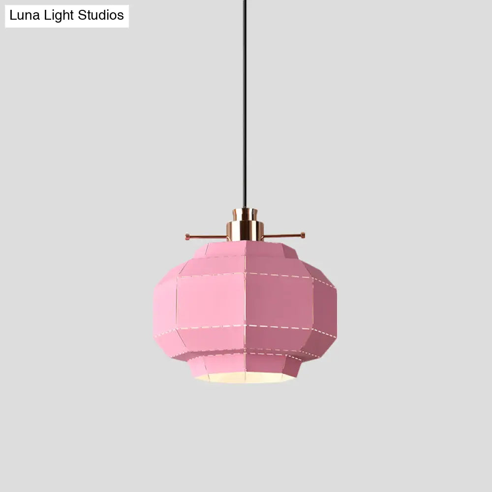 Macaron Pink Pendant Light With Faceted Iron Shade - Stylish Hanging Pendulum For Dinette