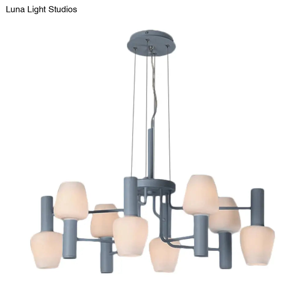 Macaron Pink/Yellow/Blue Lounge Ceiling Chandelier With 8 Bulbs And Milk Glass Up/Down Bottle Shades