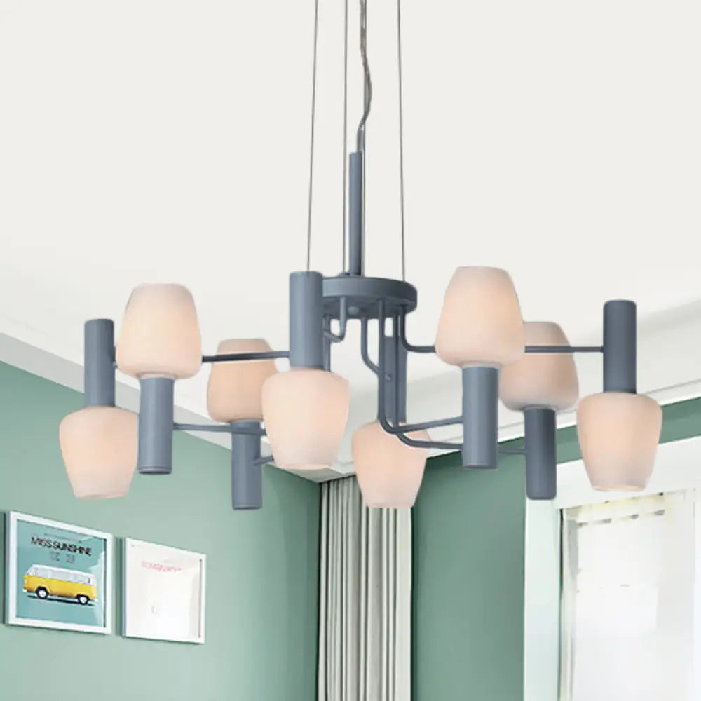 Macaron Pink/Yellow/Blue Lounge Chandelier With Milk Glass Shades - 8 Bulbs Hanging Lamp Blue