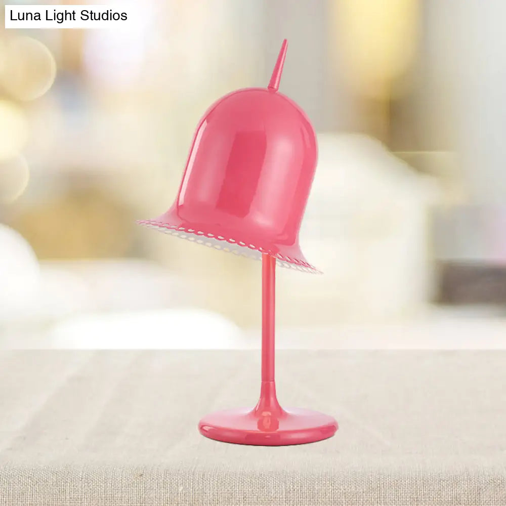 Macaron Pink/Yellow Night Light Table Lamp - Single Bedroom With Metal Bell Shade