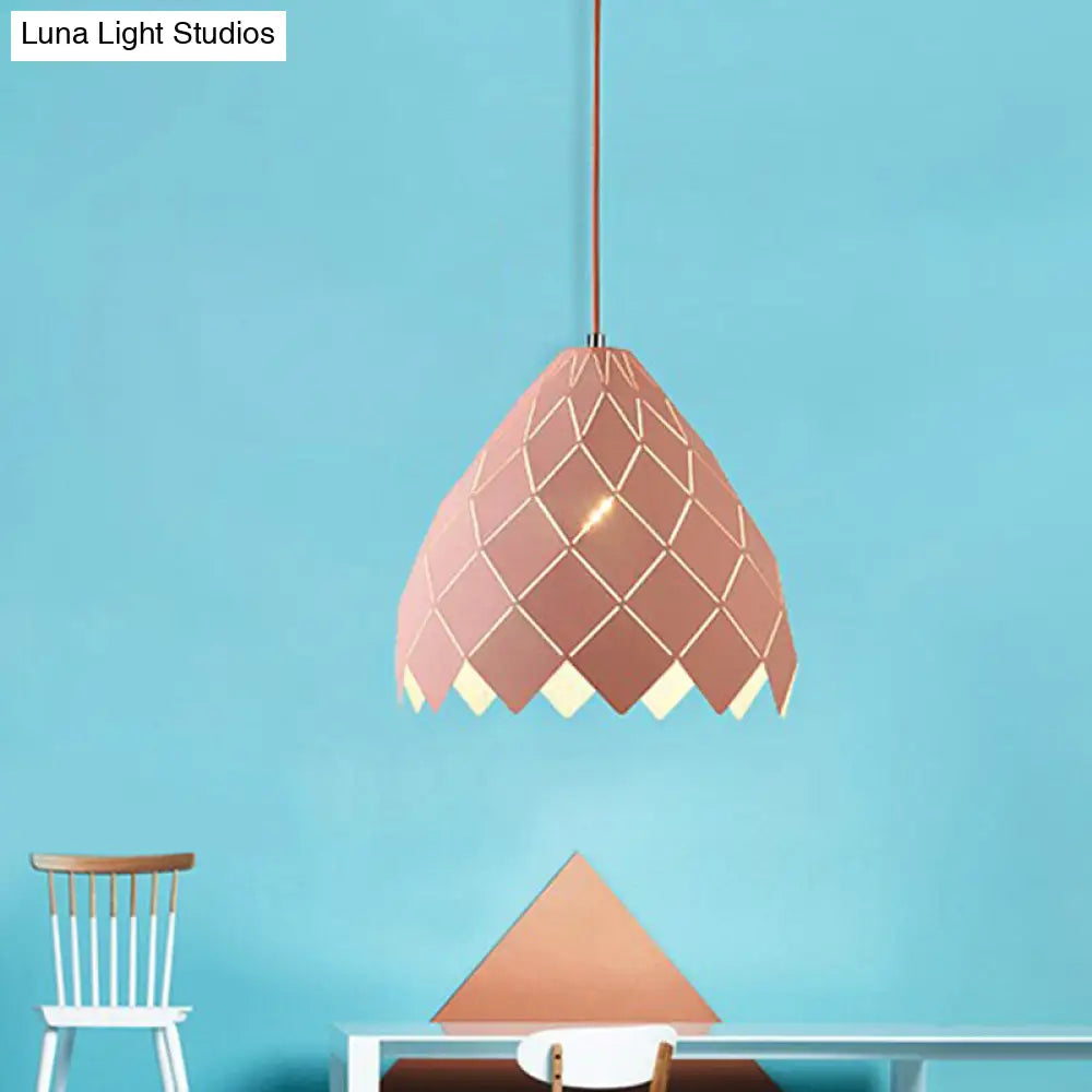 Macaron Pipe Cone Pendant Light - Metal Hanging Lighting For Restaurant Kitchen Island Pink