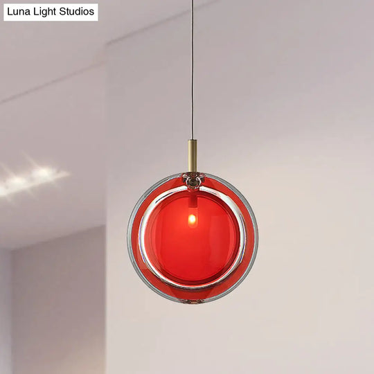 Macaron Red Glass Hanging Lamp Kit - Stylish Bedroom Pendant Light Fixture