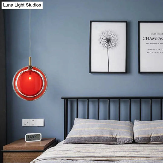 Macaron Red Glass Hanging Lamp Kit - Stylish Bedroom Pendant Light Fixture