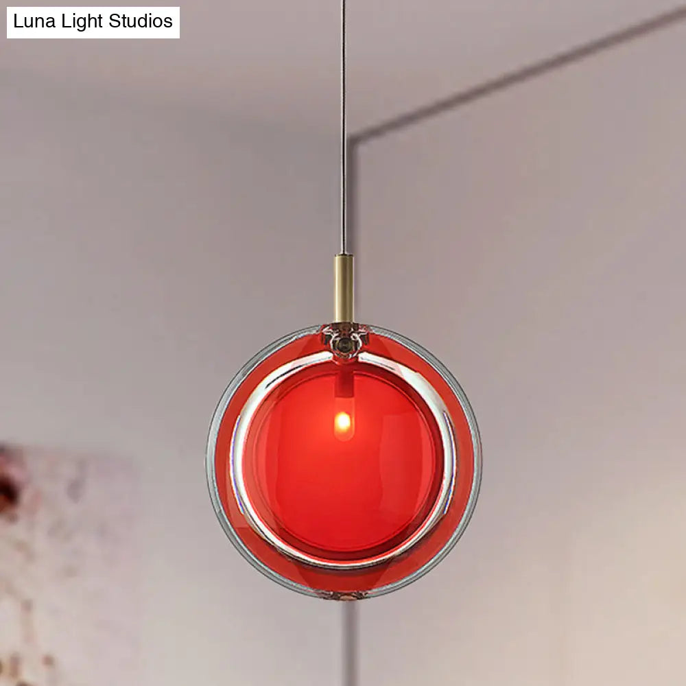 Macaron Red Glass Hanging Lamp Kit - Stylish Bedroom Pendant Light Fixture