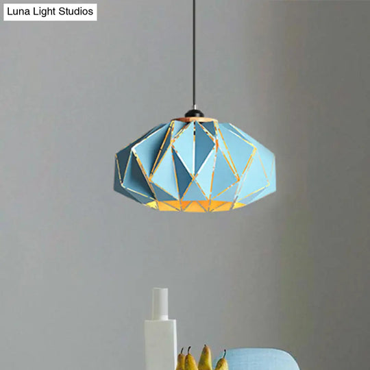 Macaron Restaurant Pendant Lamp With Laser Cut Iron Shade In Grey/Pink/Blue