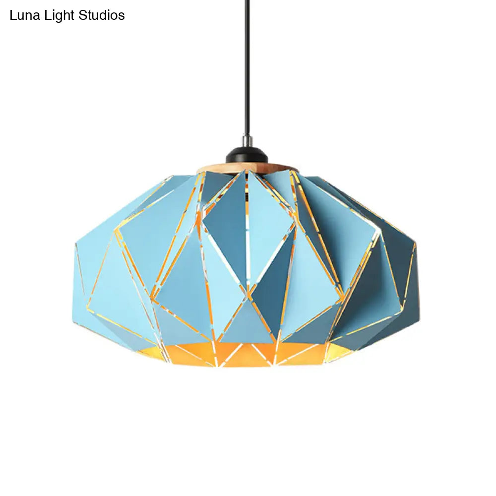 Macaron Restaurant Pendant Lamp With Laser Cut Iron Shade In Grey/Pink/Blue