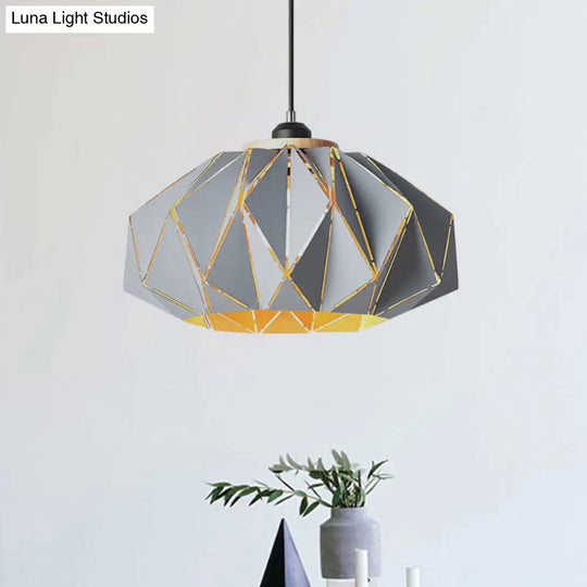 Macaron Restaurant Pendant Lamp With Laser Cut Iron Shade In Grey/Pink/Blue