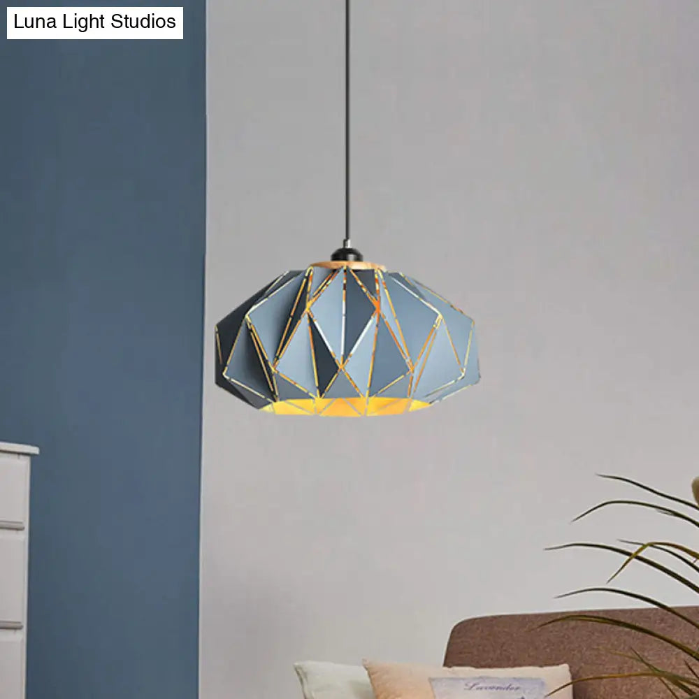 Macaron Restaurant Pendant Lamp With Laser Cut Iron Shade In Grey/Pink/Blue