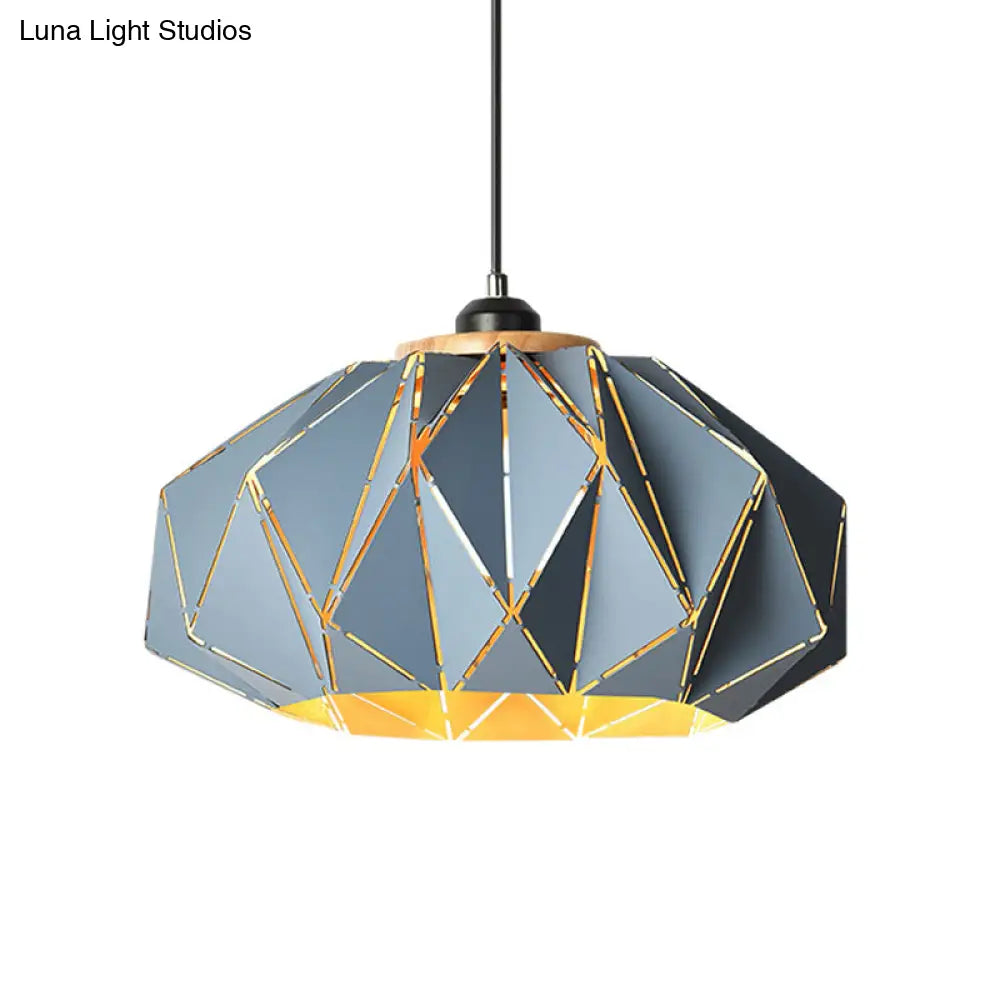 Macaron Restaurant Pendant Lamp With Laser Cut Iron Shade In Grey/Pink/Blue