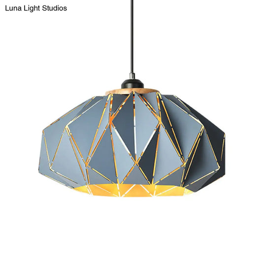 Macaron Restaurant Pendant Lamp With Laser Cut Iron Shade In Grey/Pink/Blue