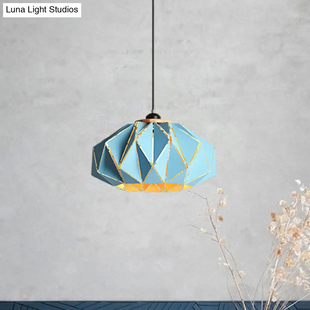 Macaron Restaurant Pendant Lamp With Laser Cut Iron Shade In Grey/Pink/Blue