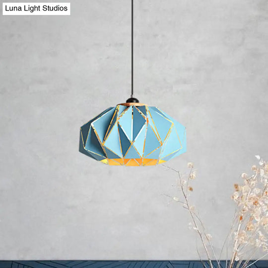 Macaron Restaurant Pendant Lamp With Laser Cut Iron Shade In Grey/Pink/Blue