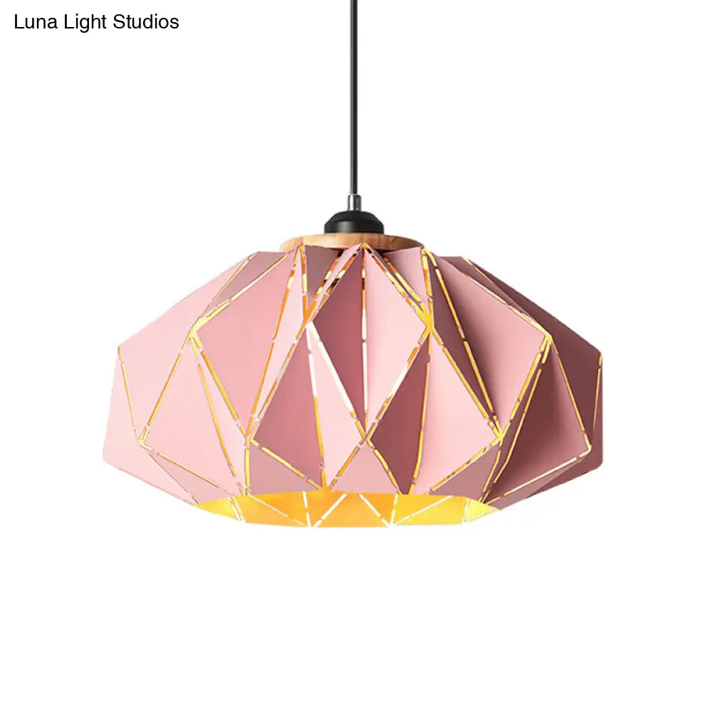 Macaron Restaurant Pendant Lamp With Laser Cut Iron Shade In Grey/Pink/Blue