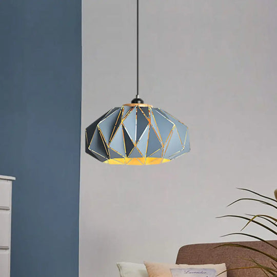 Macaron Restaurant Pendant Lamp With Laser Cut Iron Shade In Grey/Pink/Blue Dark Blue