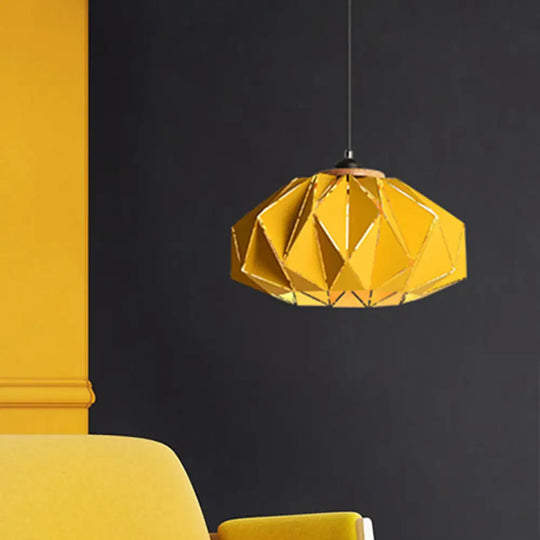 Macaron Restaurant Pendant Lamp With Laser Cut Iron Shade In Grey/Pink/Blue Yellow