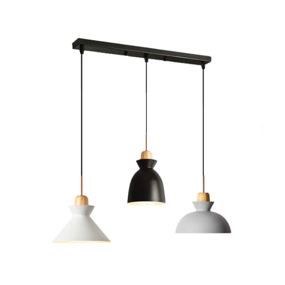 Macaron Round/Linear Metal Pendant Light With Shade - 3 Bulbs Pink/Black Hanging Lamp Fixture Black