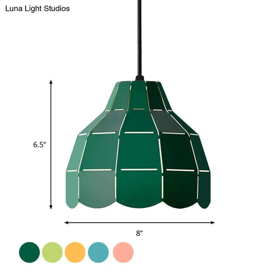 Macaron Metal Dome Pendant Light: Chic 1-Light Hanging Fixture With Scallop Design In