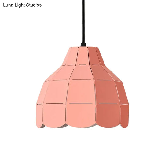 Macaron Metal Dome Pendant Light: Chic 1-Light Hanging Fixture With Scallop Design In