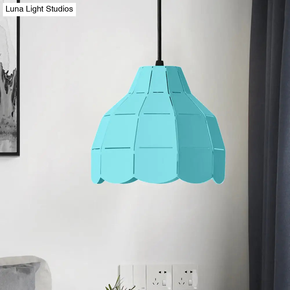 Macaron Metal Dome Pendant Light: Chic 1-Light Hanging Fixture With Scallop Design In