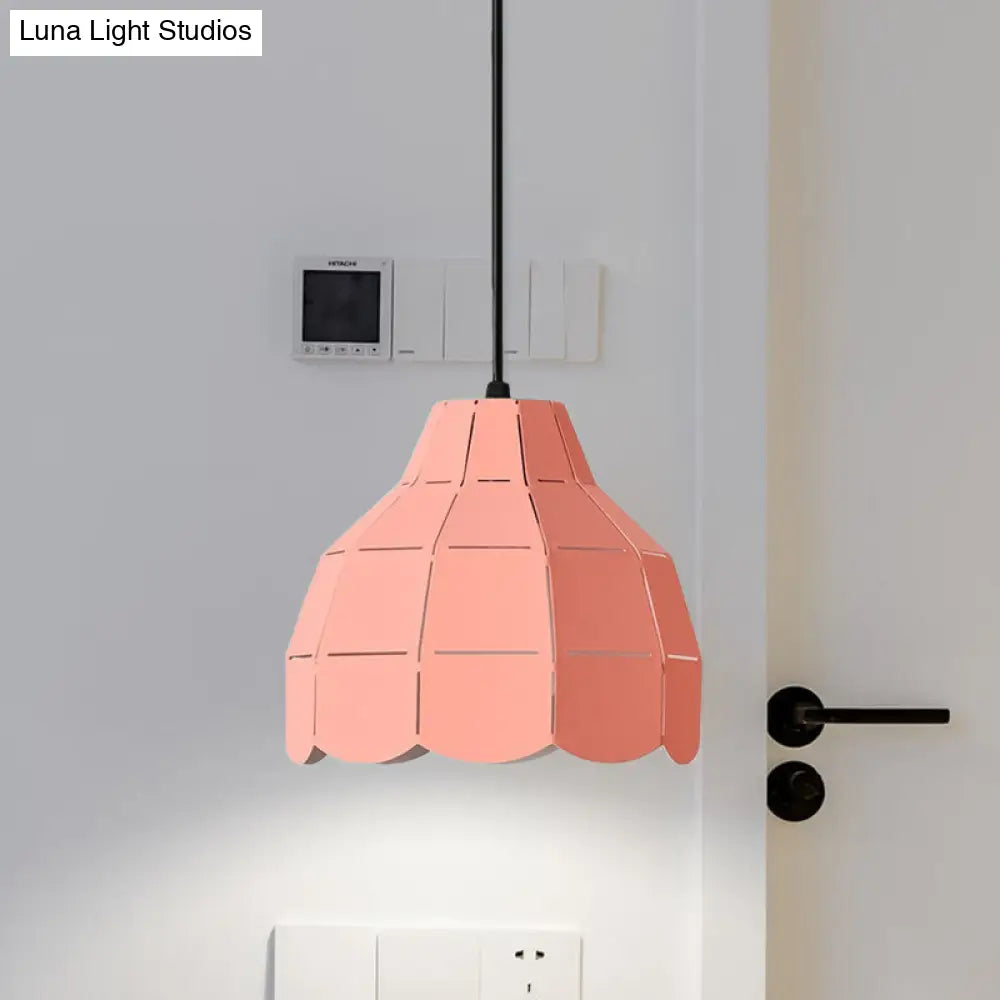 Macaron Metal Dome Pendant Light: Chic 1-Light Hanging Fixture With Scallop Design In