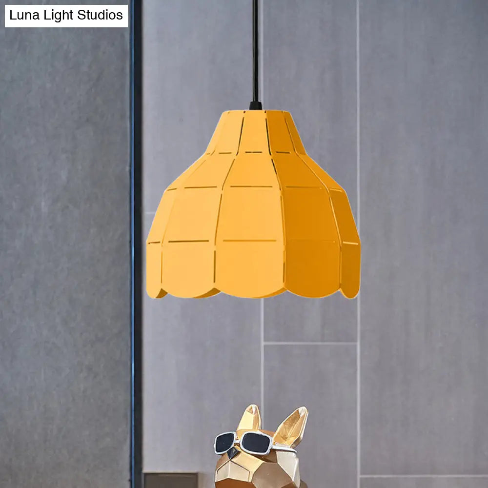 Macaron Metal Dome Pendant Light: Chic 1-Light Hanging Fixture With Scallop Design In