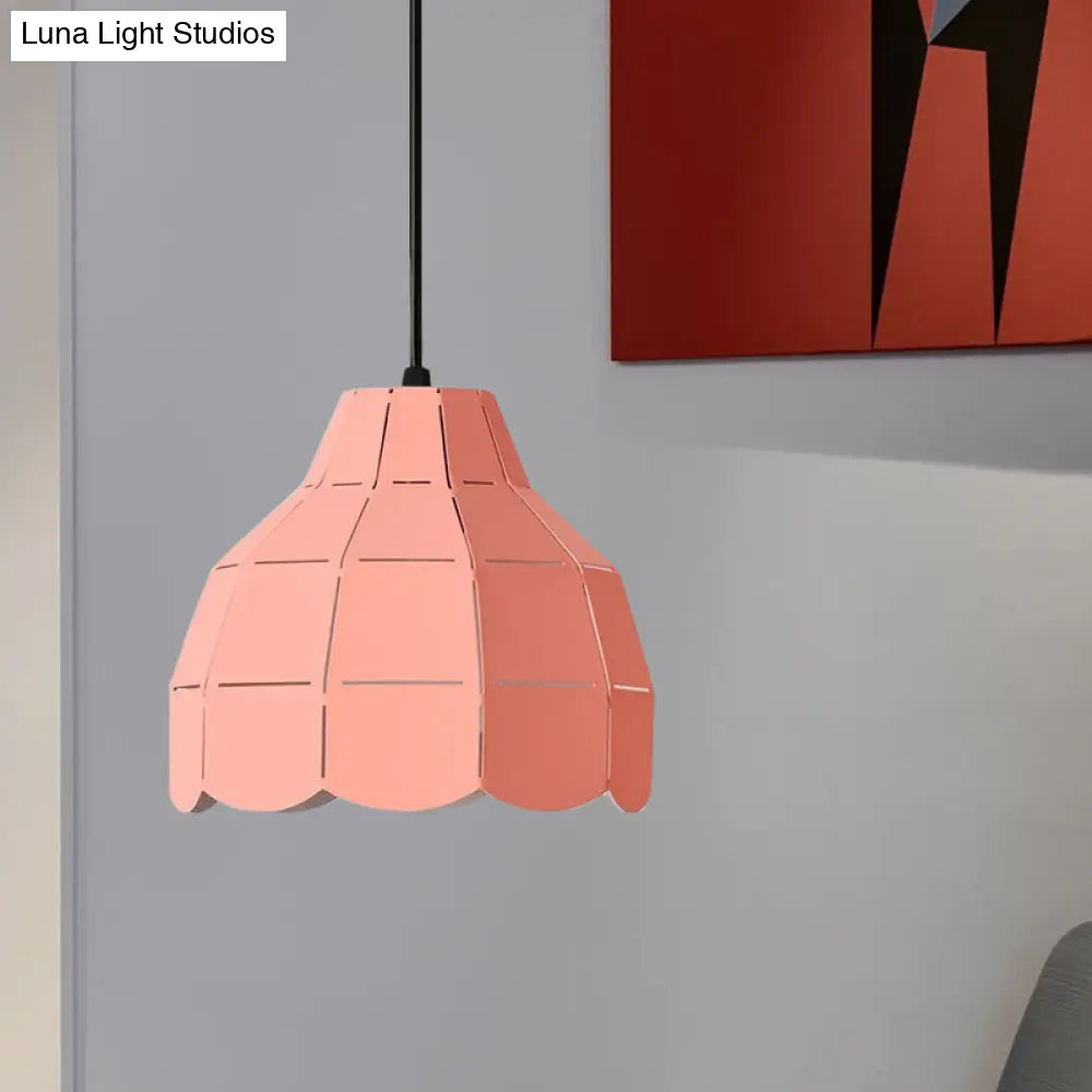 Macaron Metal Dome Pendant Light: Chic 1-Light Hanging Fixture With Scallop Design In