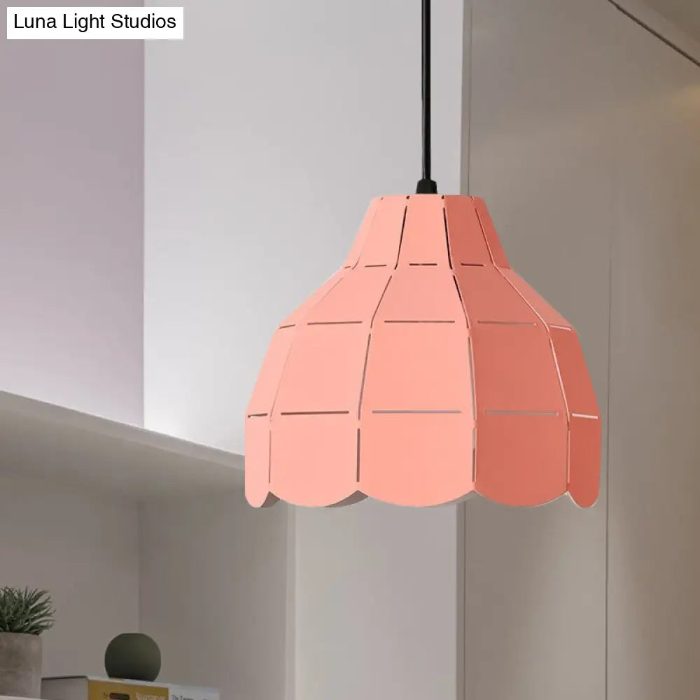 Macaron Metal Dome Pendant Light: Chic 1-Light Hanging Fixture With Scallop Design In