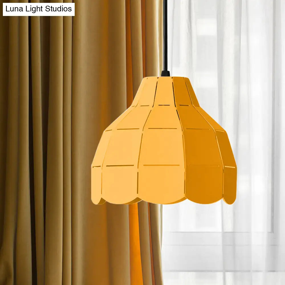 Macaron Metal Dome Pendant Light: Chic 1-Light Hanging Fixture With Scallop Design In