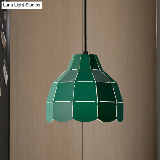 Macaron Metal Dome Pendant Light: Chic 1-Light Hanging Fixture With Scallop Design In