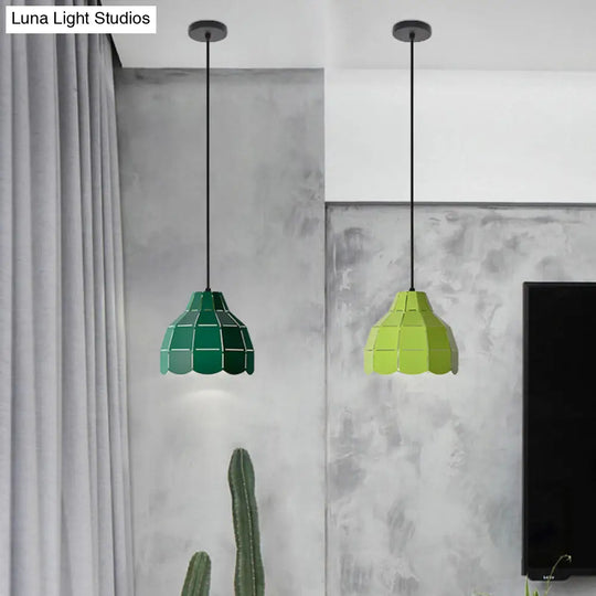 Macaron Metal Dome Pendant Light: Chic 1-Light Hanging Fixture With Scallop Design In