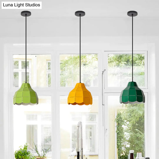 Macaron Metal Dome Pendant Light: Chic 1-Light Hanging Fixture With Scallop Design In