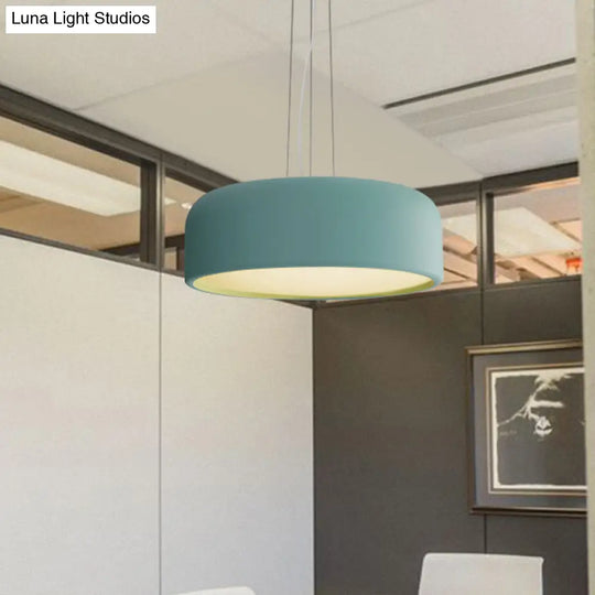 Macaron Single-Bulb Aluminum Pendant Lamp - Green/Textured White/Blue Hanging Ceiling Suspension For